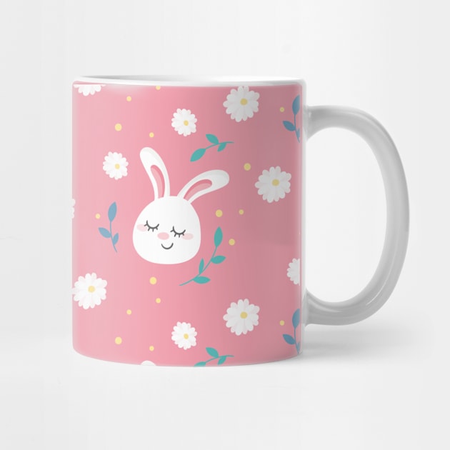 cute pink bunnies with flowers pattern by youki